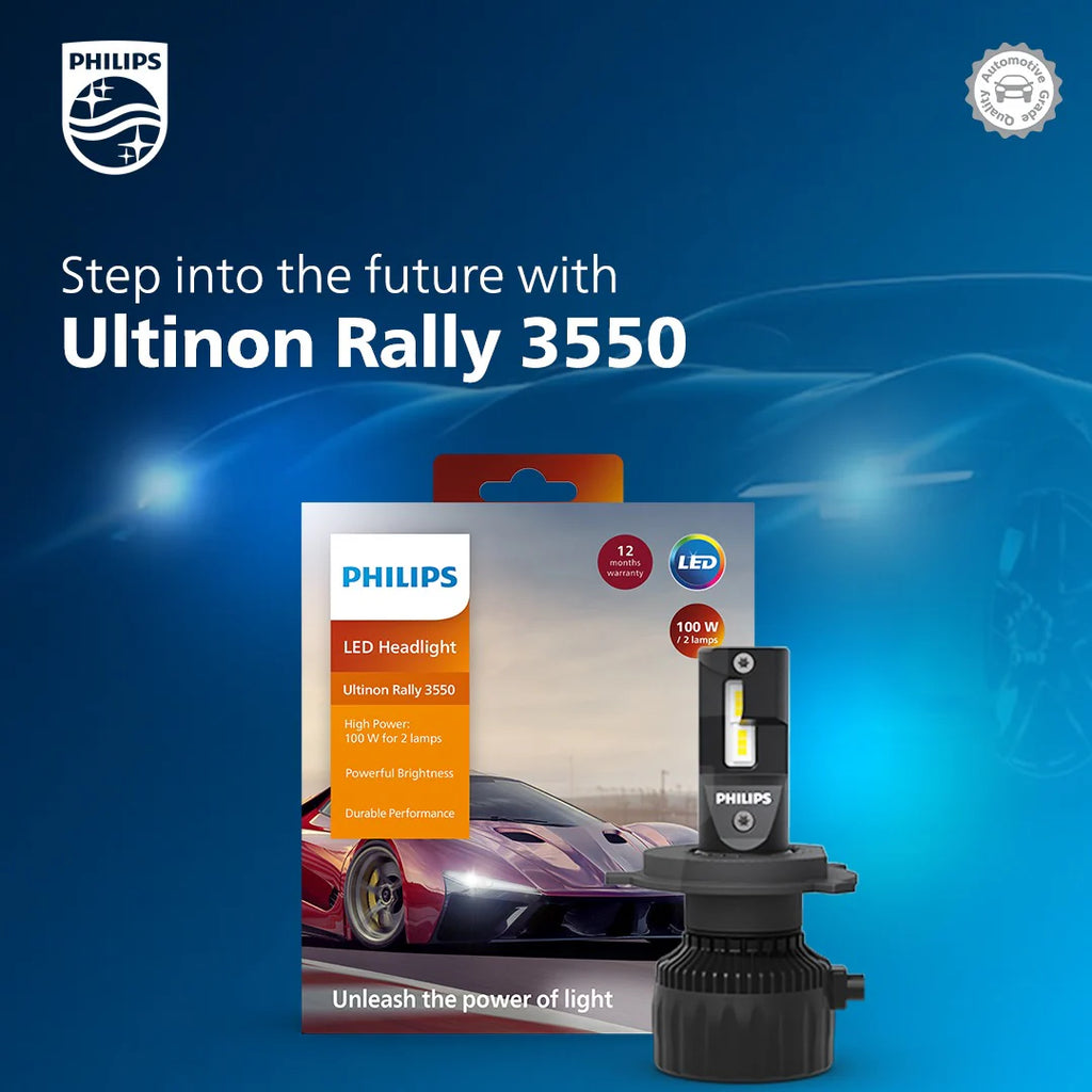 H4 - Philips Ultinon Rally 3550 LED Lights 100Watts 9000Lumens 6500k