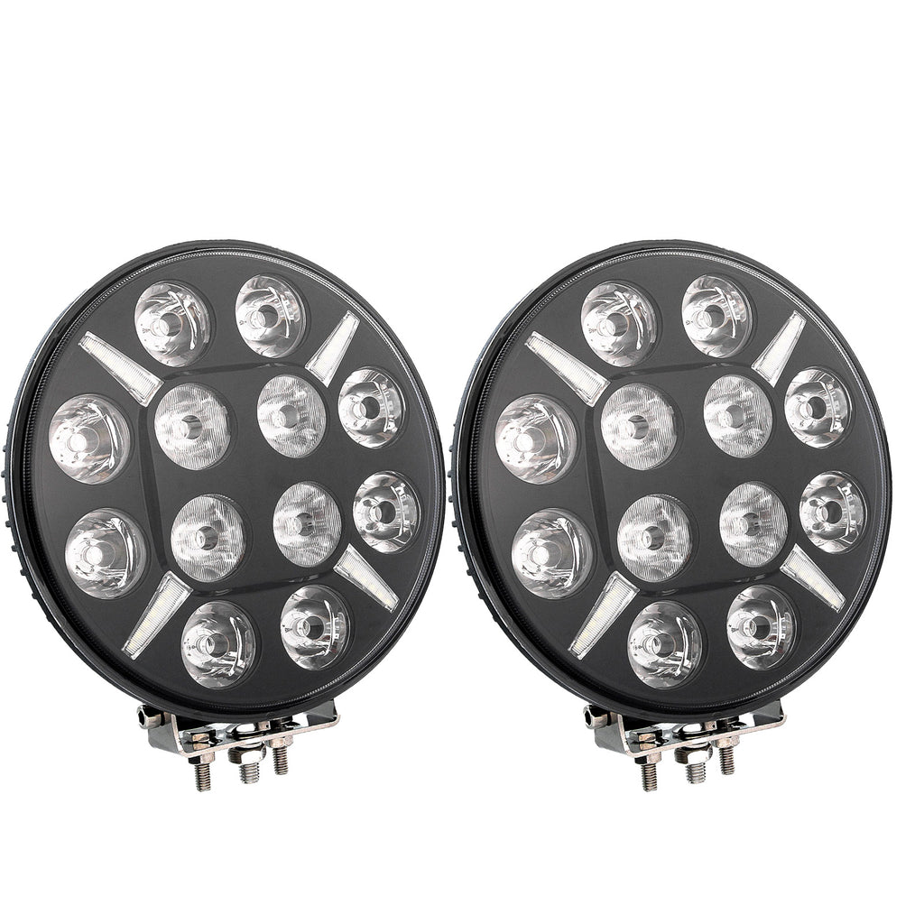 120Watts 9 Inch Round LED Spot Lights - Super Bright - 12v/24v - Off Road Driving Lights With White/Amber DRL