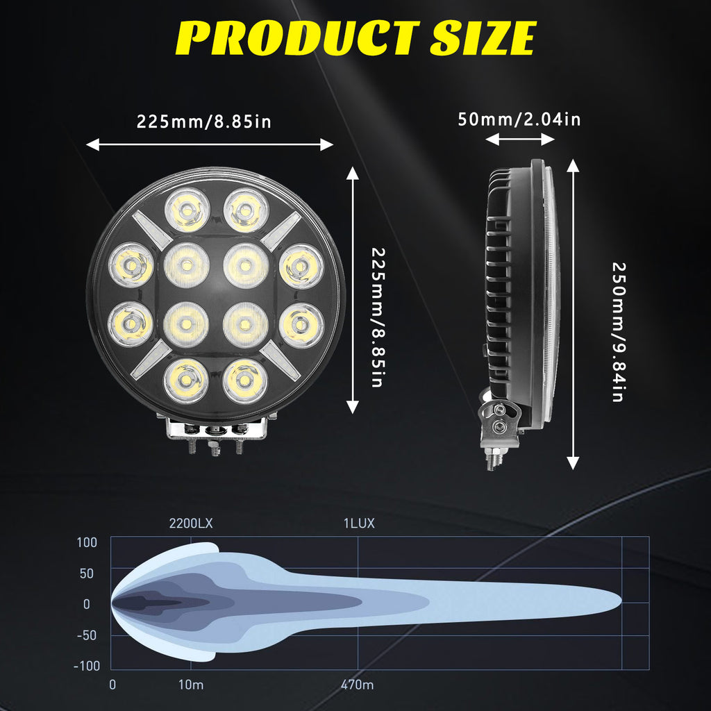 120Watts 9 Inch Round LED Spot Lights - Super Bright - 12v/24v - Off Road Driving Lights With White/Amber DRL