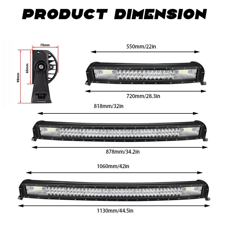 Super Bright Bar Lights 22 Inch Length 3 Row Curved Led Light Bar - 6000k