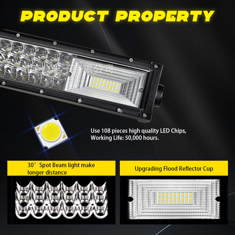 Super Bright Bar Lights 22 Inch Length 3 Row Curved Led Light Bar - 6000k