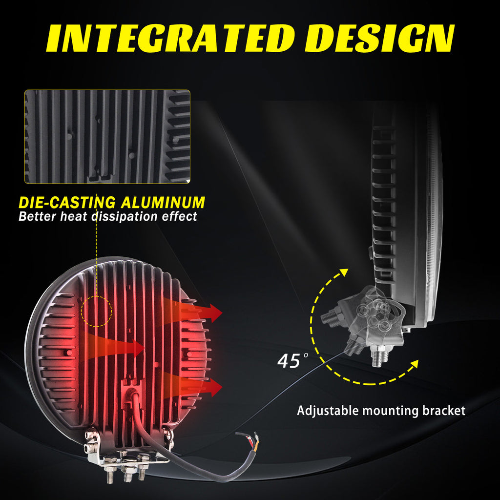 120Watts 9 Inch Round LED Spot Lights - Super Bright - 12v/24v - Off Road Driving Lights With White/Amber DRL
