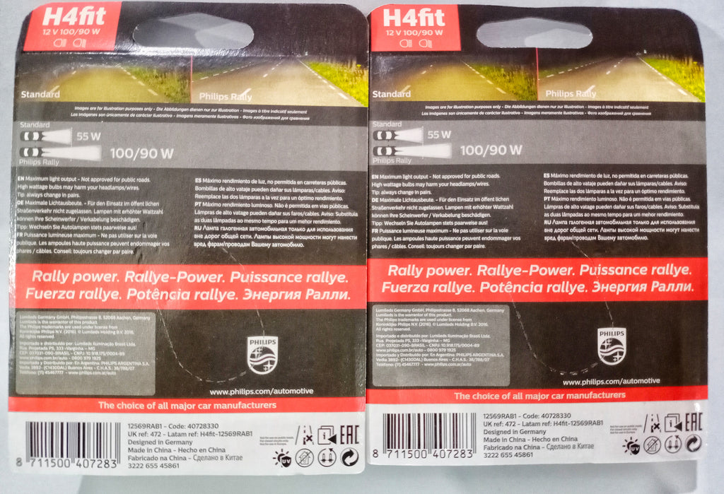 H4 - Philips Rally Vision 90/100 Blister Pack Bulbs - 1 Pair - Original Philips