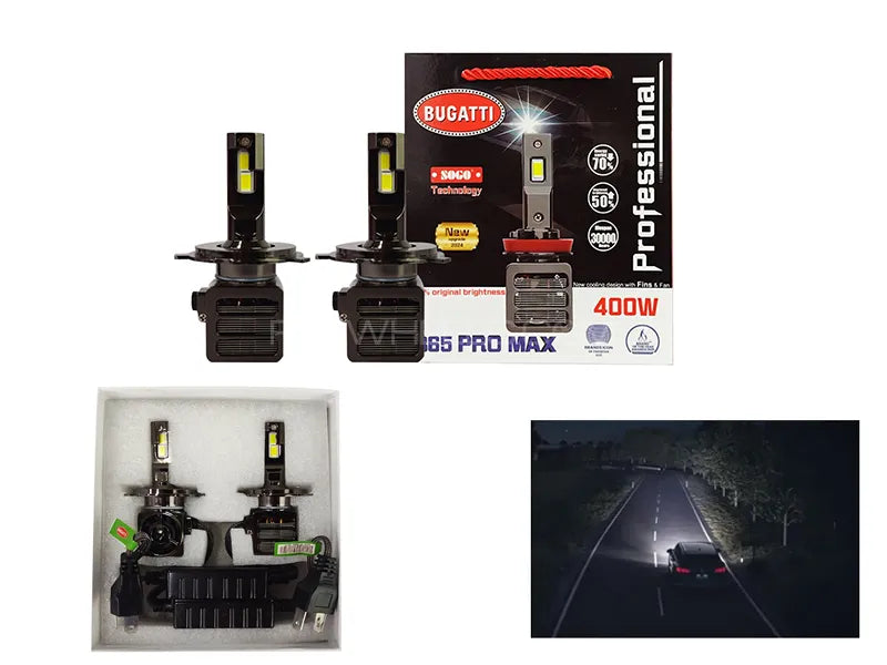 H4 - Bugatti B65 Pro Max LED Headlights 400Watts 40000Lumens - 6500k White - Most Powerful LED