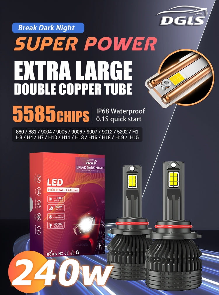 H11/H16/H8 - DGLS Most Famous LED Headlights For Low Beam and Fog lights - 240 Watts - 40000Lumens pair - One Year Warranty