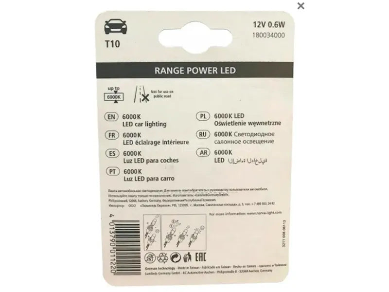 T10 W5W LED - Narva Range Power - Parking Light - 6000K White