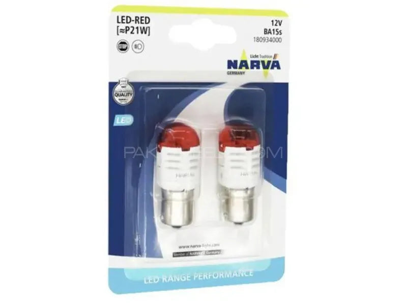 P21W - Narva Range Performance LED For Reverse/Break/Indicator - Single Point - White /Red - Pair Packing